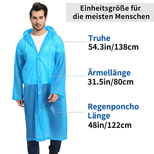 Opret 2 Stück Regenmantel Durchsichtiger Regenponcho für Damen Herren, Wiederverwendbar Wasserdicht Regencape Regenjacke, Eva Atmungsaktiv Regen Zubehör für Wandern Radfahren Camping Reisen