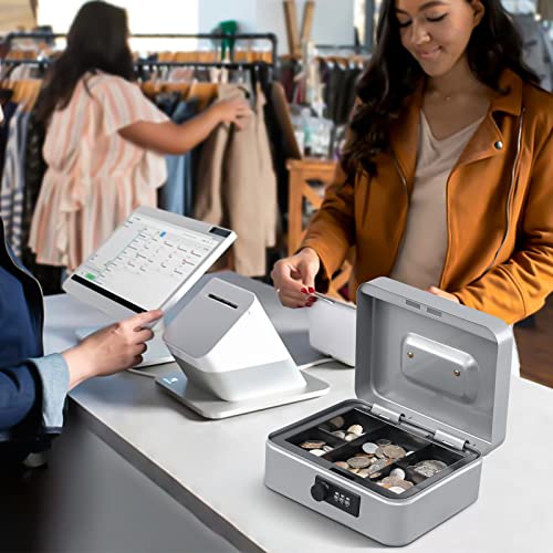 Image of KYODOLED Medium Cash Box with Money Tray,Small Safe Lock Box with Key,Cash Drawer,7.87 inchx 6.30 inchx 3.54 inch Lightgrey Medium