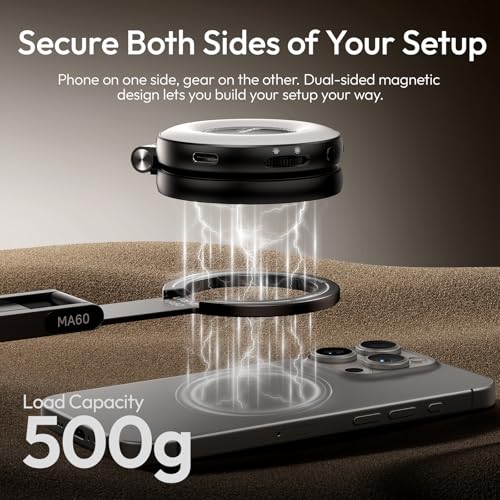 Image of ULANZI MA60 Magnetic Phone Tripod Stand for iPhone - Aluminium Smartphone Mini Tripod Pocket Cell Phone Stand Strong Magnet Quick Mount Compatible with iPhone 16 15 14 13 12 Series, Black