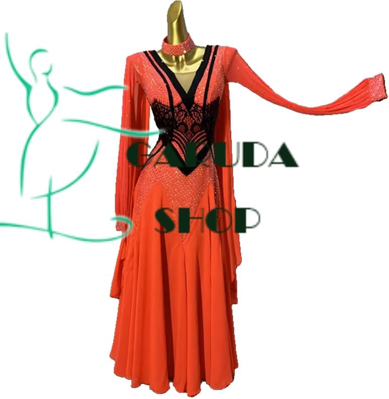 garuda shop レディース社交ダンス衣装 素敵ダンスドレス 魅力セミオーダー モダン競技発表会ドレス ライトストーン飾り ラ
