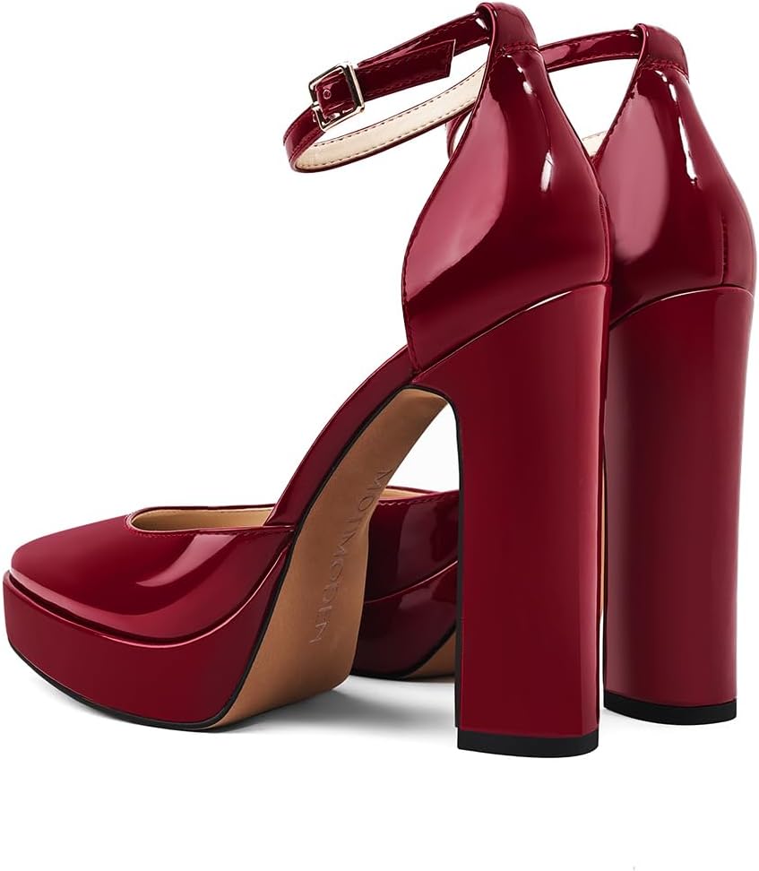 Women's Platform Chunky High Heels Closed Toe Ankle Strap Buckle Block Heel Round Pointed Toe Wedding Party Comfortable Pumps Dress Shoes for Women - Image 6