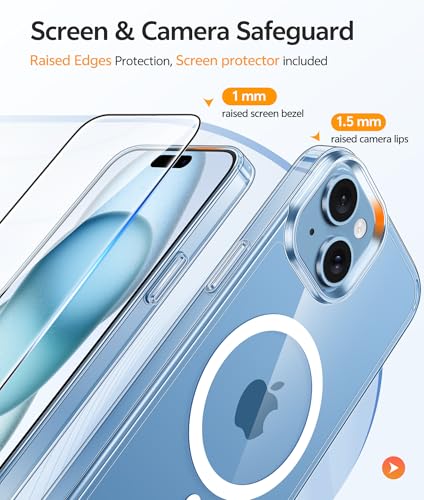 Image of FNTCASE for iPhone 15 Case: for iPhone 14 Case & iPhone 13 Case [Compatible with Magsafe] [Screen Protector] Anti Yellowing Transparent Clear - Military Grade Shockproof Protective Phone Cover - Clear