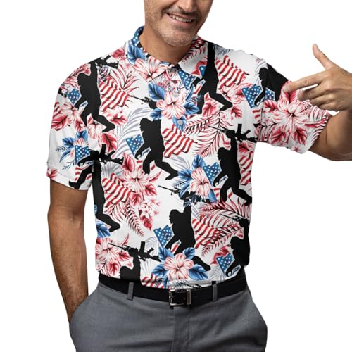 Funny Golfs Pattern Polo Shirts for Men Tropical Vintage Shirts Mens Polo Shirts Short Sleeve Button Up Golf Shirts for Men 5