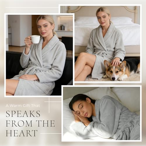 Image of HEARTNICE Womens Fleece Robes, Soft Plush Long Bathrobe, Thick Kimono Robes for Womens, Warm House Coat