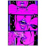 Blacklight Trippy Tapestry for Bedroom Cool Cute Girl Anime Wall Tapestry Aesthetic UV Reactive Purple Tapestries Glow In The Dark Art Wall Hanging Poster for Room Decor 39'x60'