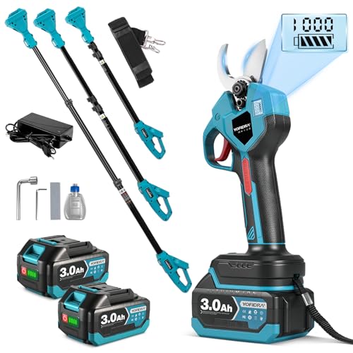 Yofidra 2-in-1 Akku Astschere Teleskop 32mm Schnitt Bürstenloser Motor Elektrische Astschere mit Teleskopstange 2x3 0Ah Batterien LCD-Display Max.4 1M Gartenschere für Äste Obstbäume