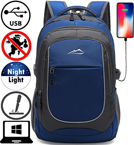 Rucksack für School College Student Robuste Büchertasche Travel Business mit USB-Ladeanschluss(Blau) Cover
