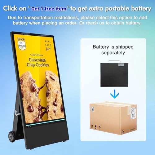 Image of MWE 43 Inch Outdoor Digital Signage Display, Portable Battery Powered High Brightness Screen Advertising Display Kiosk, Movable Waterproof Digital Poster, Android Kiosk
