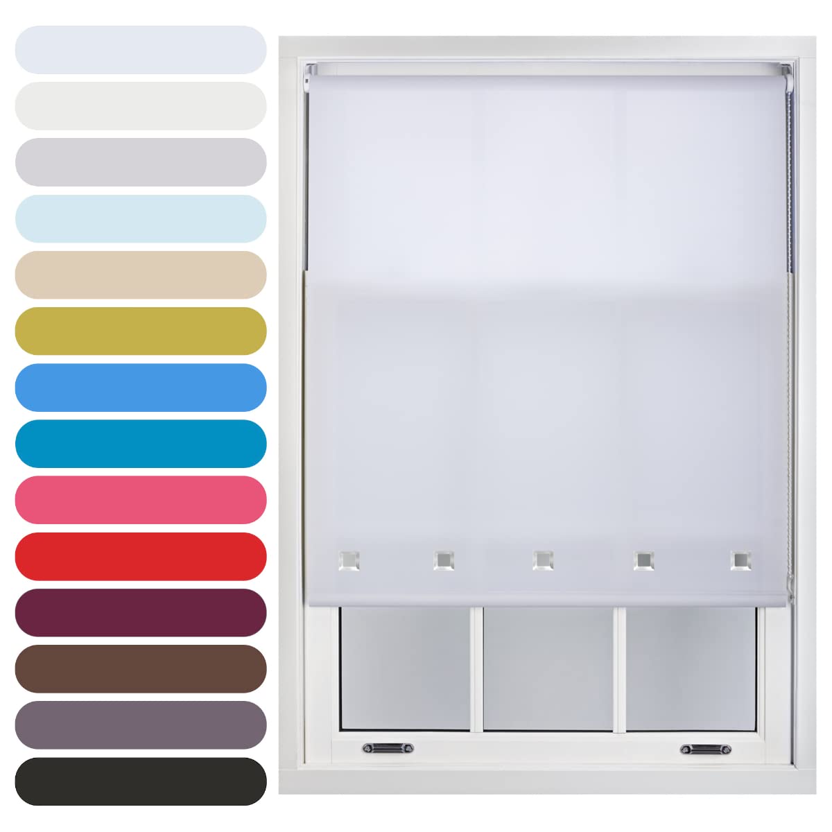 Furnished White Square Eyelet Light Filtering Polyester Daylight Kitchen Blinds Trimmable Window Blind, 80W X 210H Cm