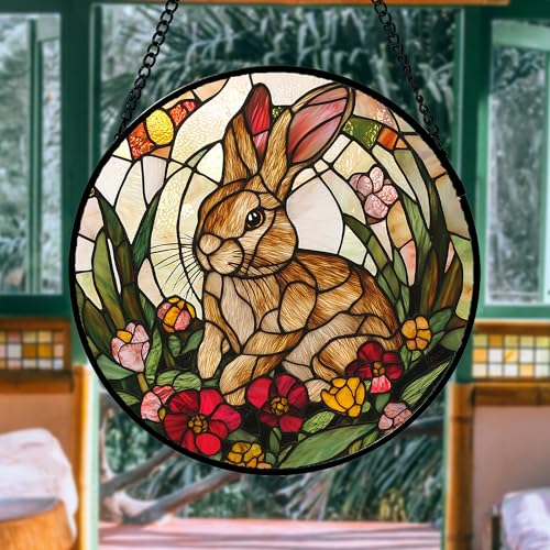 Rabbit Stained Glass Window Hanging Easter Suncatcher Gifts for Women 6.3" - Image 5