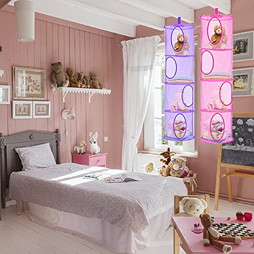 Organizer Sospeso 2 Pezzi A 4 Livelli – Appendibile Con Velcro, Pieghevole, Per Peluche E Biancheria, Per Cameretta Bambini, Bagno, Balcone, Grigio, Lunghezza 110 Cm - 3