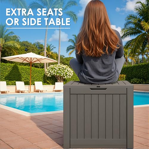 Image of Greesum 40 Gallon Outdoor Deck Box, Resin Storage Chest, Dark Brown