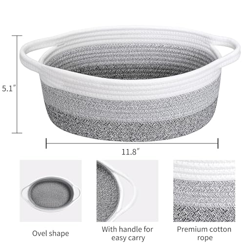 Image of ABenkle Small Basket with Handles, Boho Decorative Rope Woven Dog Cat Toy Storage Bin Shelf Storage Organizer, Easter Christmas Gift Basket, 12 inchx8 inchx5 inch