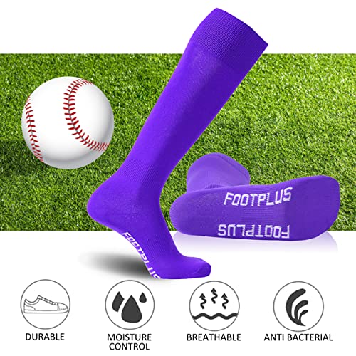 Footplus Purple Softball Socks, Unisex Over Knee High Solid Team Sports Volleyball Softball Baseball Soccer Tube Socks For Halloween Costume Cosplay Party,2 Pairs Purple,Medium thumb #4