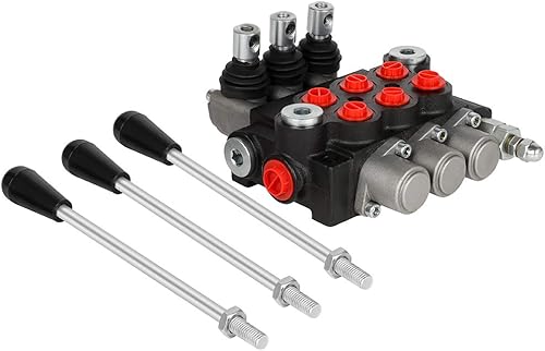 Miniatura 9 de Válvula de control de flujo hidráulico 3 carretes 11 GPM Puertos G Mango de palanca de alivio ajustable Centro paralelo de doble efecto Cargador de
