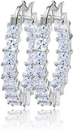uPrimor Elegant Platinum Plated Inside-out Clear Cubic Zirconia Hoop Earrings/Loop Earrings for Women and Girls,1" Diameter