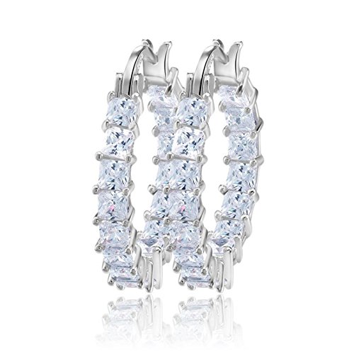 Uprimor Elegant Platinum Plated Inside-Out Clear Cubic Zirconia Hoop Earrings/Loop Earrings For Women And Girls,1" Diameter #TOP16