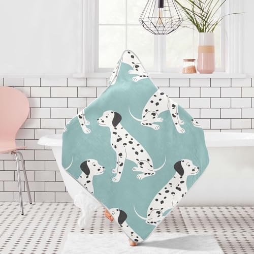 Image of Dalmatian Dogs Hooded Towel - Ultra Soft & Absorbent Muslin Cotton Bath Towel for Babies, Toddlers, Newborn - Boys & Girls Essential 30 inchx30 inch