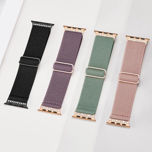 Image of 4 Pack Stretchy Solo Loop Compatible with Apple Watch Bands 38mm 40mm 41mm 42mm 44mm 45mm 46mm 49mm Women Men, Sport Nylon Elastic Straps Wristbands for iWatch Series 11 10 9 8 7 6 5 4 11 Ultra /SE 3 2