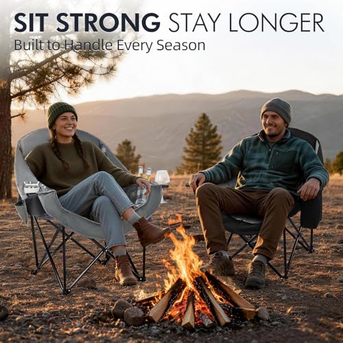 Image of Oversized Camping Chair for Adults 2 Pack - Heavy Duty Outdoor Padded Chair