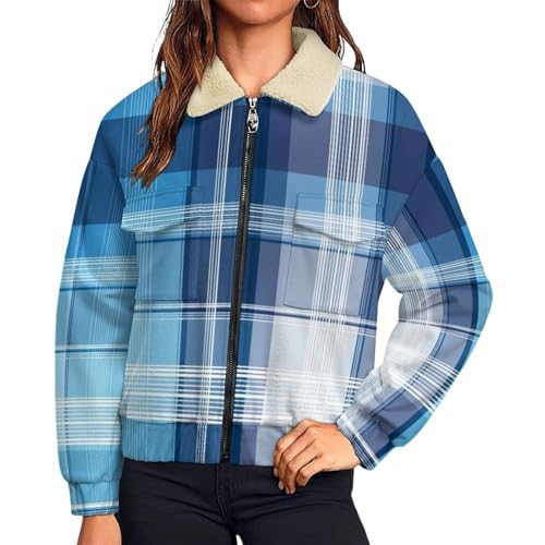 Chaqueta de invierno para mujer con forro polar cálido y estampado tartán