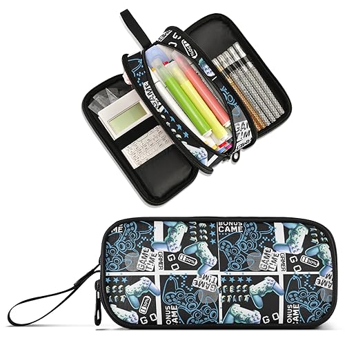 Image of Games Large Capacity Pencil Case Pencil Pouch Pen Box | 3 Compartment Large Storage Pencil Bag for Adults School Office Teen Girl Boy Men Women