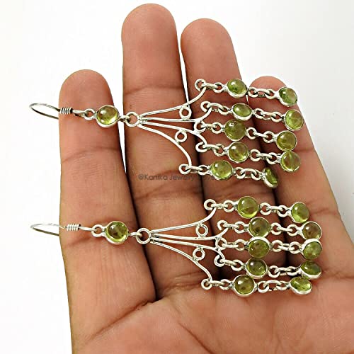 925 Sterling Silver Handmade Dangle Hook Earrings, Chandelier Natural Peridot Gemstone Women Jewelry #TOP3