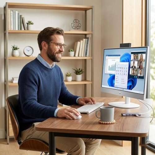 Image of HP 24 Touchscreen All-in-One Desktop Computer for Home, Business and School, 23.8 inch IPS FHD Display (Intel i5-1334U, 8GB DDR4, 512GB SSD, WiFi 6, Webcam, Bluetooth 5.3, Win11H) w /DKZ USB Port Expander