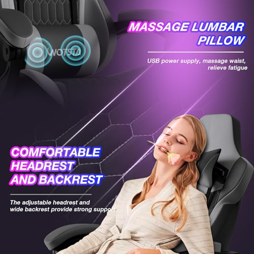 Image of Gaming Chair with Footrest, High Back Gaming Chairs PVC Leather Ergonomic Gamer Chair with Adjustable Headrest Lumbar Support Racing Style Video Gaming Chair for Office /Home (BlackGrey)
