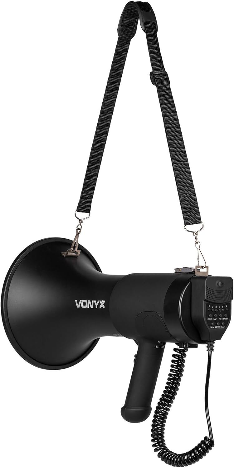 Vonyx MEG075 Megáfono Bluetooth Portátil 75W, Reproductor MP3, Batería Recargable, Negro
