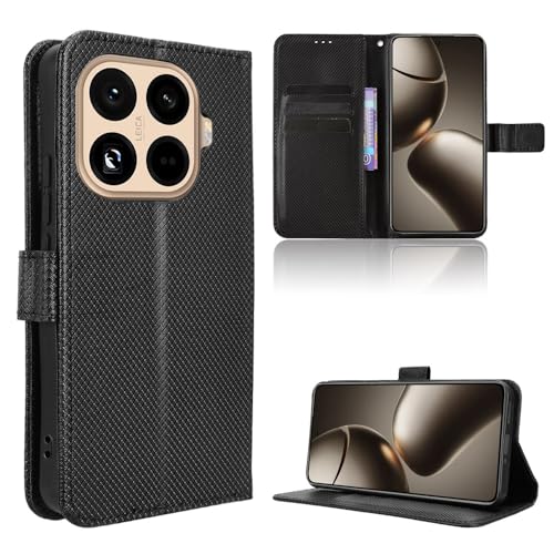 Wookfiss Handyhülle für Xiaomi 15T Pro Hülle, Premium Kohlefaser Magnetische Brieftasche Schutzhülle, [Klappbar Flip], [Kartenfächern], [Standfunktion Tasche] -Schwarz