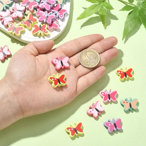 UR URLIFEHALL 150 Pcs Wooden Butterfly Beads Colourful Printed Animal Insect Beads for Jewellery Making Home Decoration DIY Crafts - Image 4