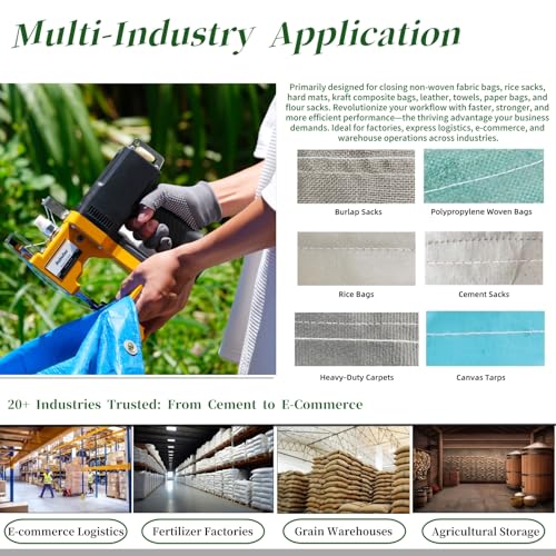 Image of Cordless Bag Sewing Machine |PortableIndustrial Bag Closer |2-Second Fast Sealingfor Woven PP /Canvas /Jute Bags |Factory &Farm Bag Stitcher (Yellow, Lithium Battery-36VDC)