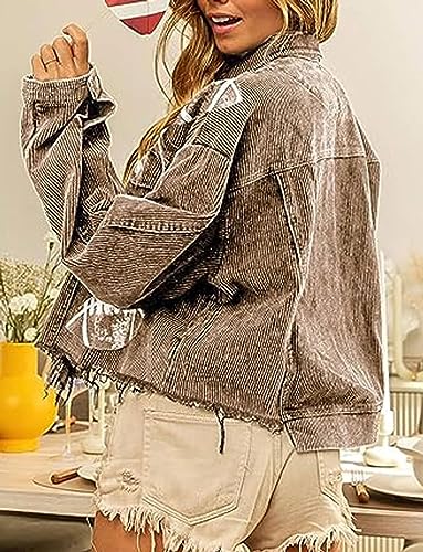 yoeasy Women's Corduroy Rugby Sequin Crop Jacket Raw Hem Vintage Football Distressed Short Jacket Coat With Pockets4