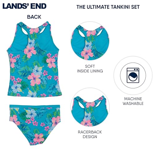 Image of Lands' End Girls' UPF 50+ Swim Bikini Bottom and Racerback Tankini Set