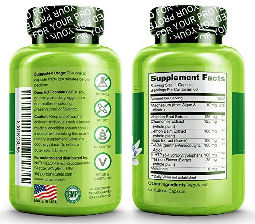 Naturelo Sleep Aid - With Melatonin, Magnesium, Gaba, Valerian Root, Lemon Balm, Chamomile Herbal Extracts - Plant-Based Sleeping Aid - 60 Vegan Capsules #TOP5