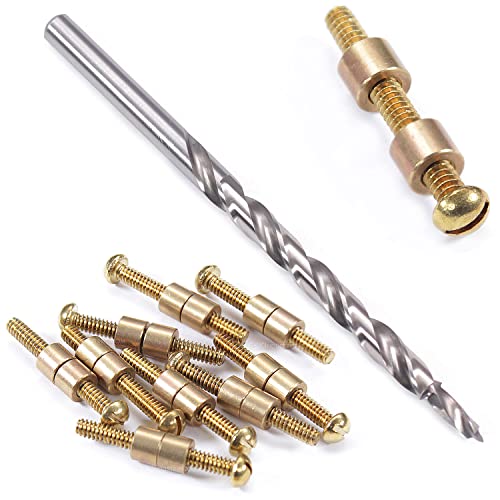 Loveless Fasteners (10 Pack) with Step Drill for DIY Handles &amp; Knife Handle Repair - USA Size (0.250 x 6-32US x 1.15 Inch) - (Brass/Brass)