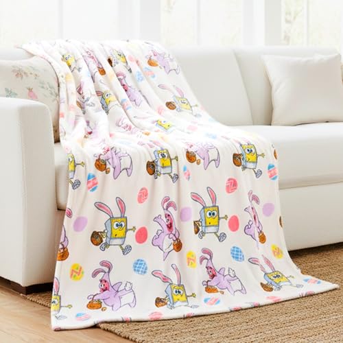 Spongebob Squarepants Fluffy Throw 50 in x 70 in Soft Plush Lightweight Blanket for Couch Bed & Travel (100% Officially Licensed Product) by Franco Collectibles