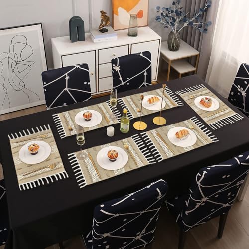 Image of Luxe Home Cotton Table Placemats with Tassels Rectangular Woven Dining Mats Heat Resistant, Washable Table Mats for Dining Table Home, Kitchen & Restaurants (66x33 cm) Set of 6