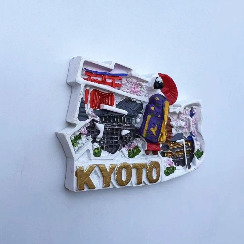 Imán de Resina 3D Kyoto Japón con Diseño de Geisha y Templo miniatura 4