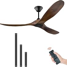52 Inch Ceiling Fan without Light, Class Ceiling Fans No Light, 3 Blades Solid Wood Celing Fan with Remote Control, Ceiling Fan With1/2/4/8h Timer, Reversible DC Motor brown 52 inch
