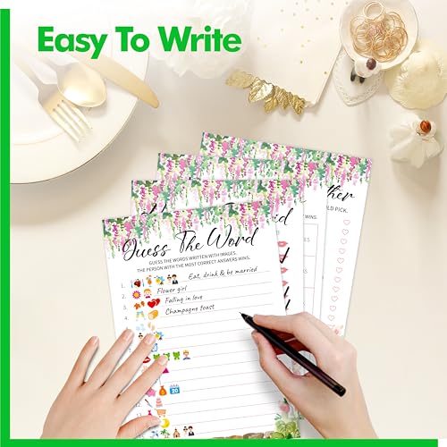 Image of Bridal Shower Game Set, 4 Fun Games & Activities - Bingo Game /Would She Rather /He Said, She Said /Guess The Word for 30 Guests, All-in-one Set Wedding Party Supplies