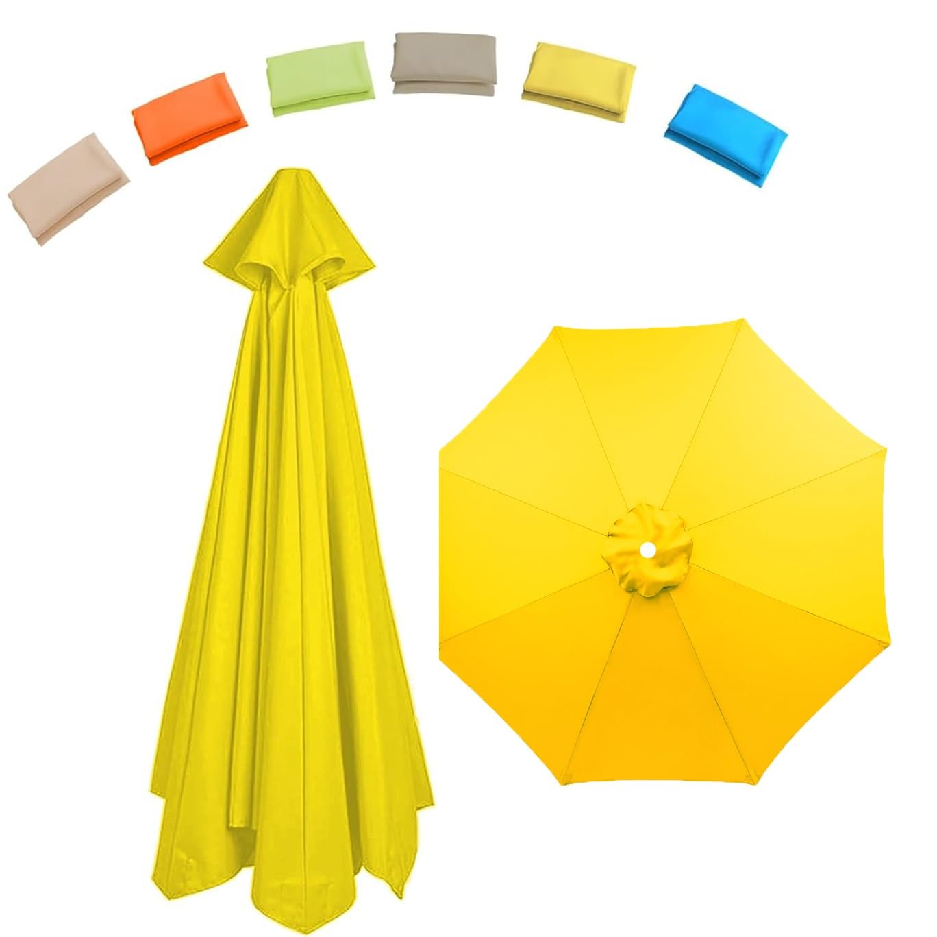 Ersatzbezug für Terrassenschirm, 2,1 m, blauer Schirmstoff für 6 & 8 Rippen, Markttisch, wasserdichter Outdoor-Regenschirm-Ersatz (200 cm)