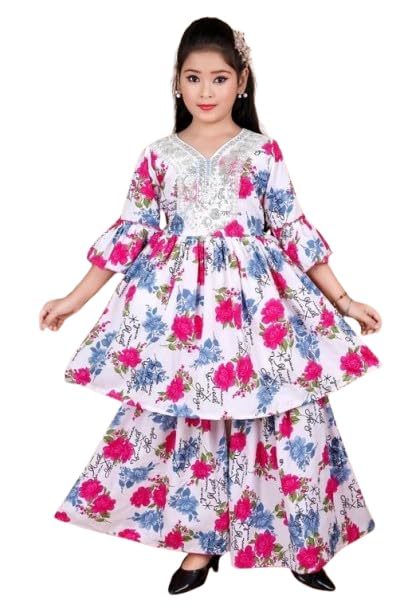 Girls Cotton Blend Top Dress with Palazzo