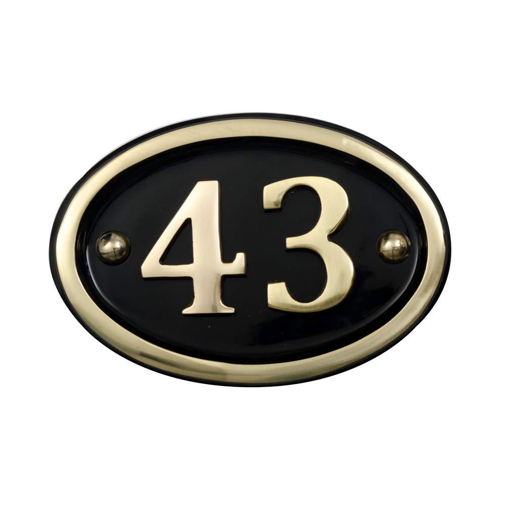 Signs & Numbers Solid Brass House Number Oval Design (No 43)
