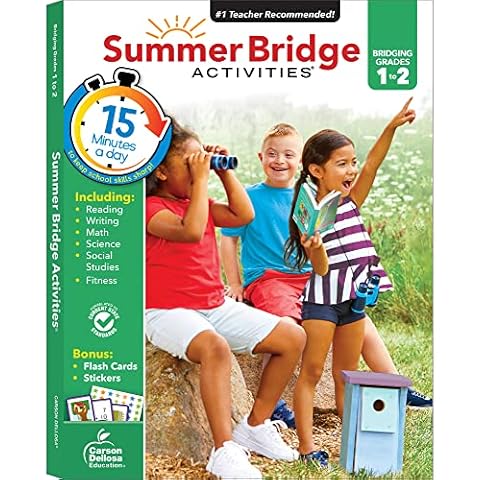 Summer Bridge Activities 1-2 Workbooks, Ages 6-7, Math, Reading Comprehension, Writing, Science, Social Studies, Summer Learning 2nd Grade Workbooks With Flash Cards (160 pgs) Cover