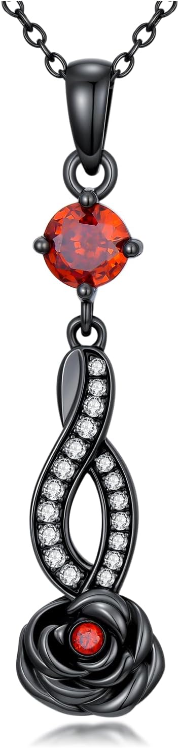 Black Rose Necklace 925 Sterling Silver Black Rose Nfinity Pendant Necklace Roses Jewelry Gift for Women