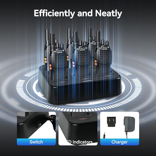 Image of Retevis H-777 Walkie Talkies with 6 Way Charger, Flashlight, USB-C 6 Pack | Crystal-Clear Audio & Emergency Alert VOX Hands-Free Rechargeable Portable FRS Two-Way Radios for School, Event Use