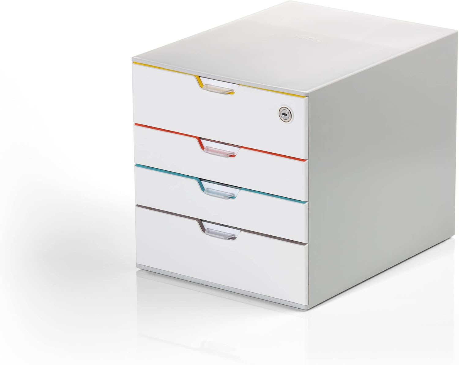 Durable VARICOLOR 4 Lockable Drawer Unit - White Keyed Lock Desktop Filing Drawer with 4 Color Coded Draws - Letter Size Files - Only Top Drawer is Lockable - Perfect for Storing Documents