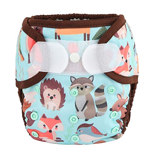 Image of Baby Cloth Diaper Cover Nappy Hook and Loop Double Gusset 6.6lbs to 33lbs (Animal Friends)